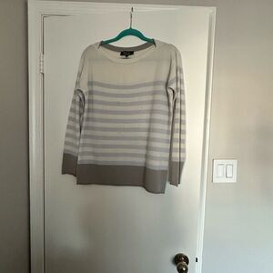 Loro Piana Cream and Light Gray Striped Crewneck Sweater